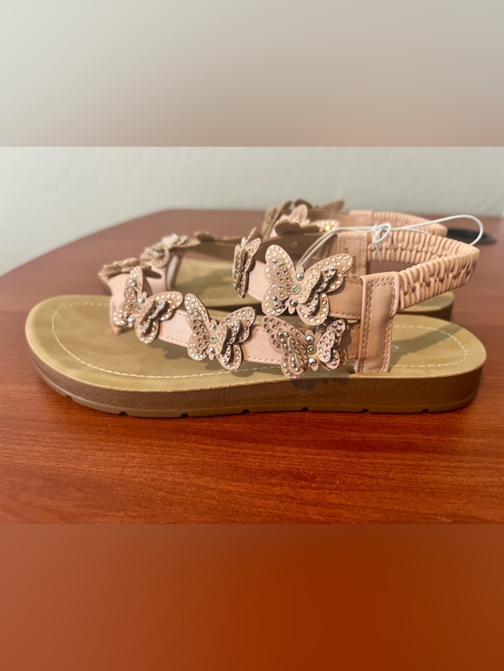 Embellished Butterfly Sandals in Blush Pink